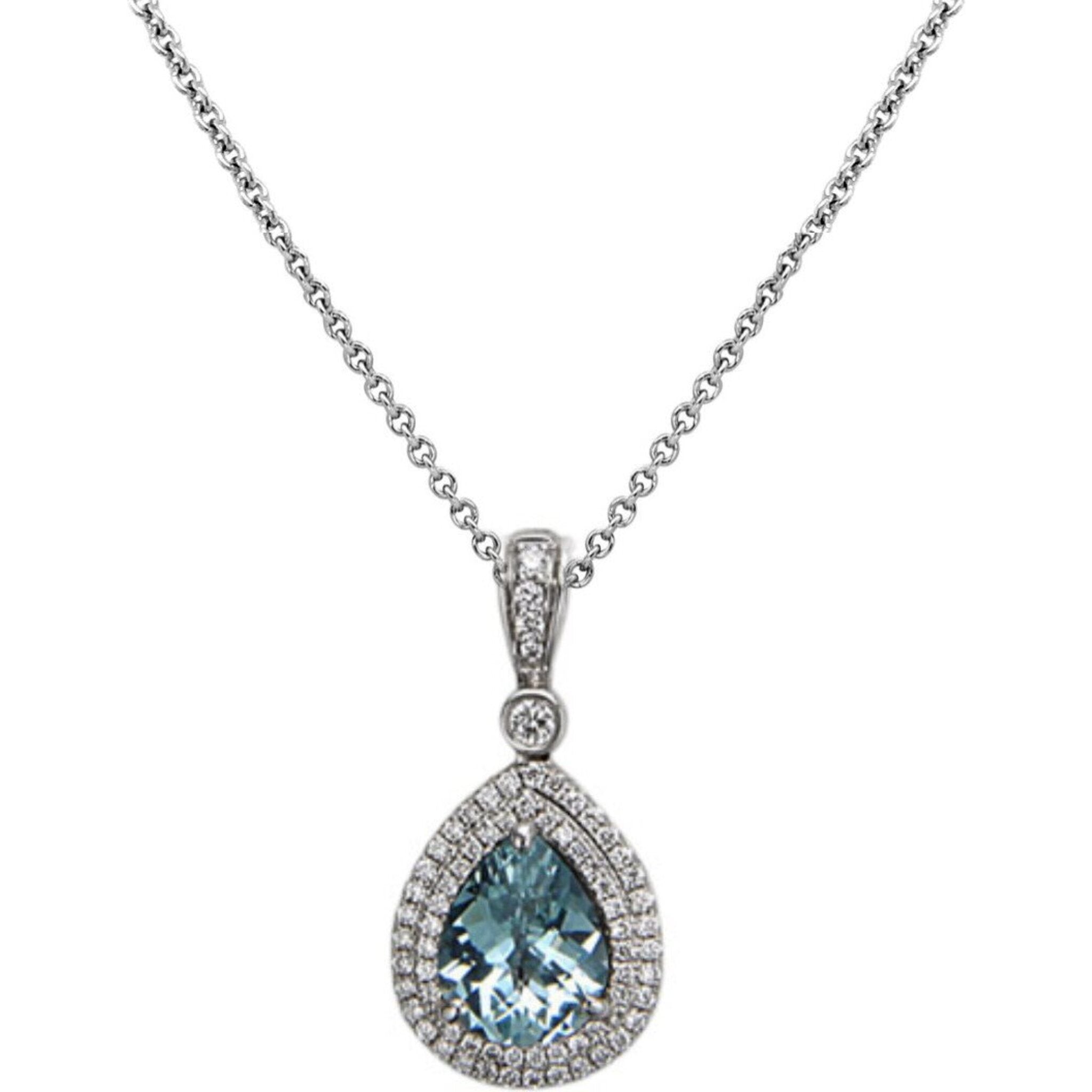 Charles Krypell - Pastel Diamond Double Halo Pear-Shape Reversible Necklace - Aquamarine