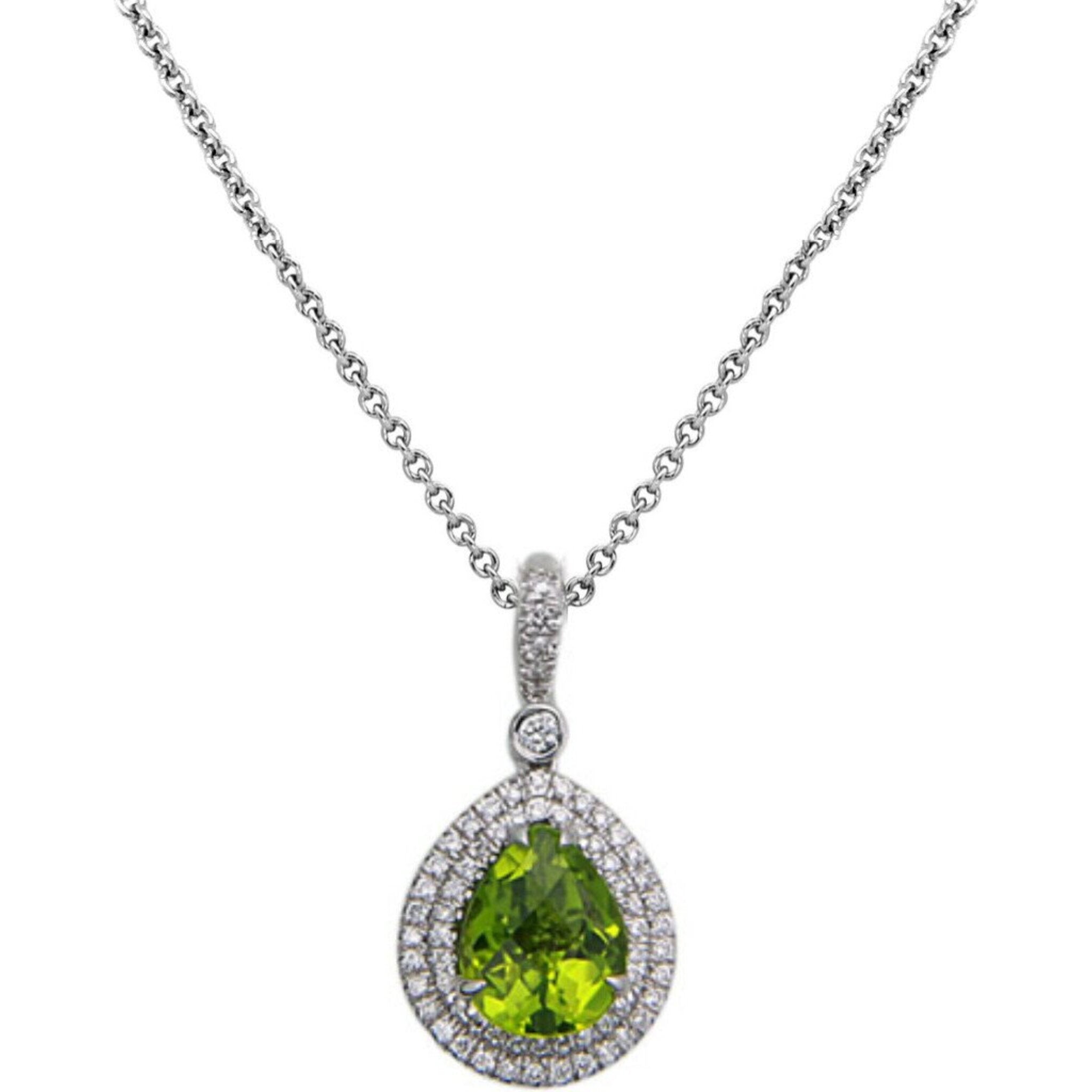 Charles Krypell - Pastel Diamond Double Halo Pear-Shape Reversible Necklace - Peridot