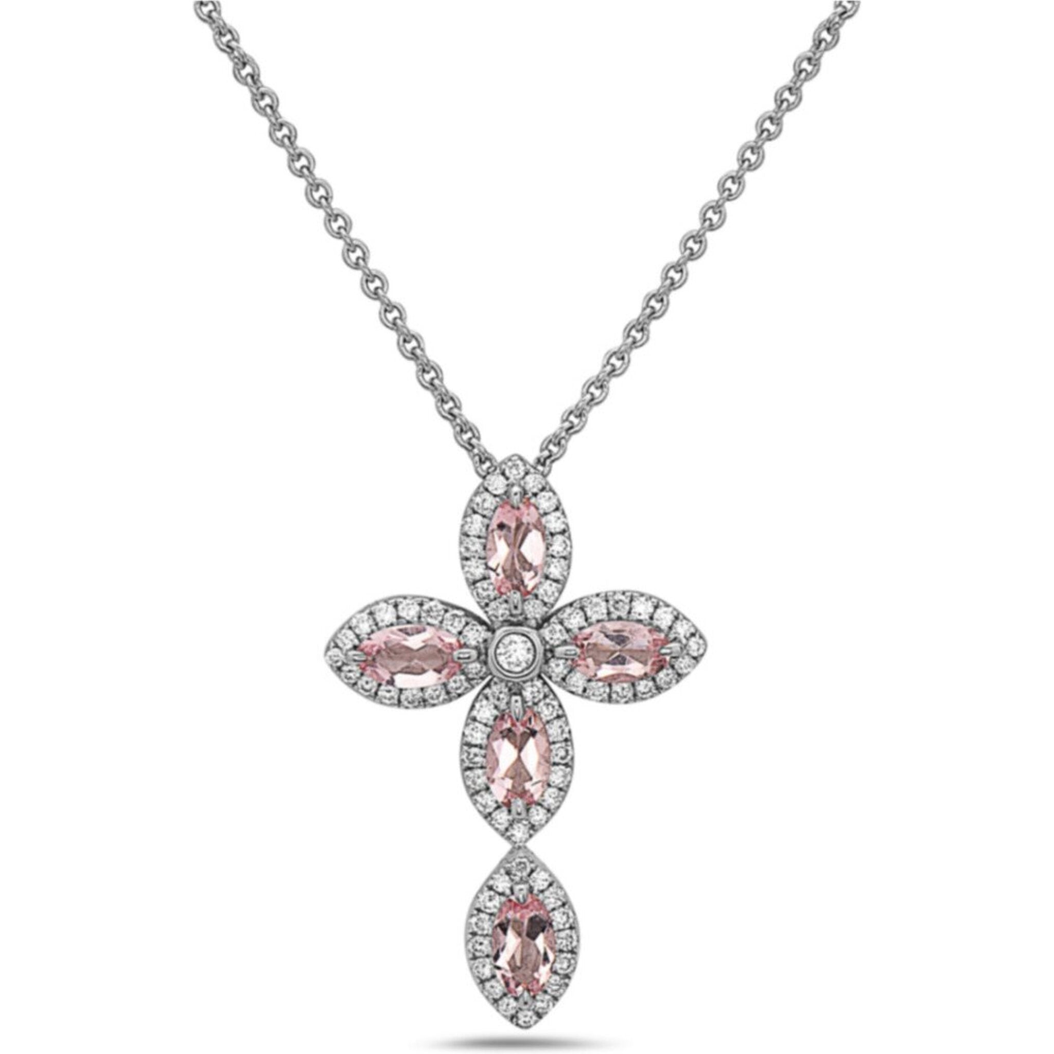 Charles Krypell - Pastel Diamond Firefly Marquise Cross Necklace - Morganite