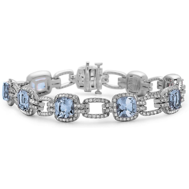 Charles Krypell - Pastel Diamond Link Cushion Bracelet - Aquamarine