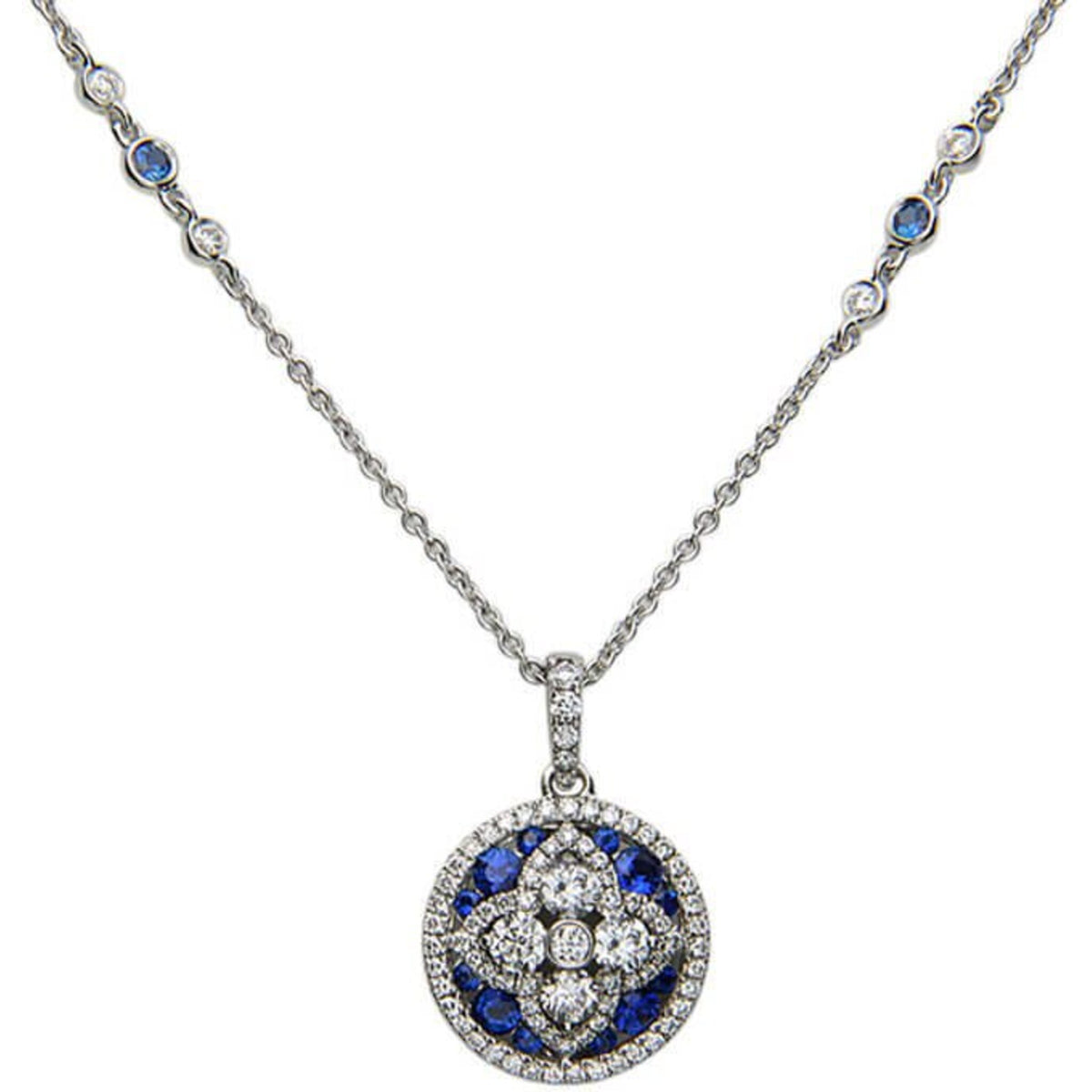 Charles Krypell Quatrefoil Round Diamond Necklace 18kw