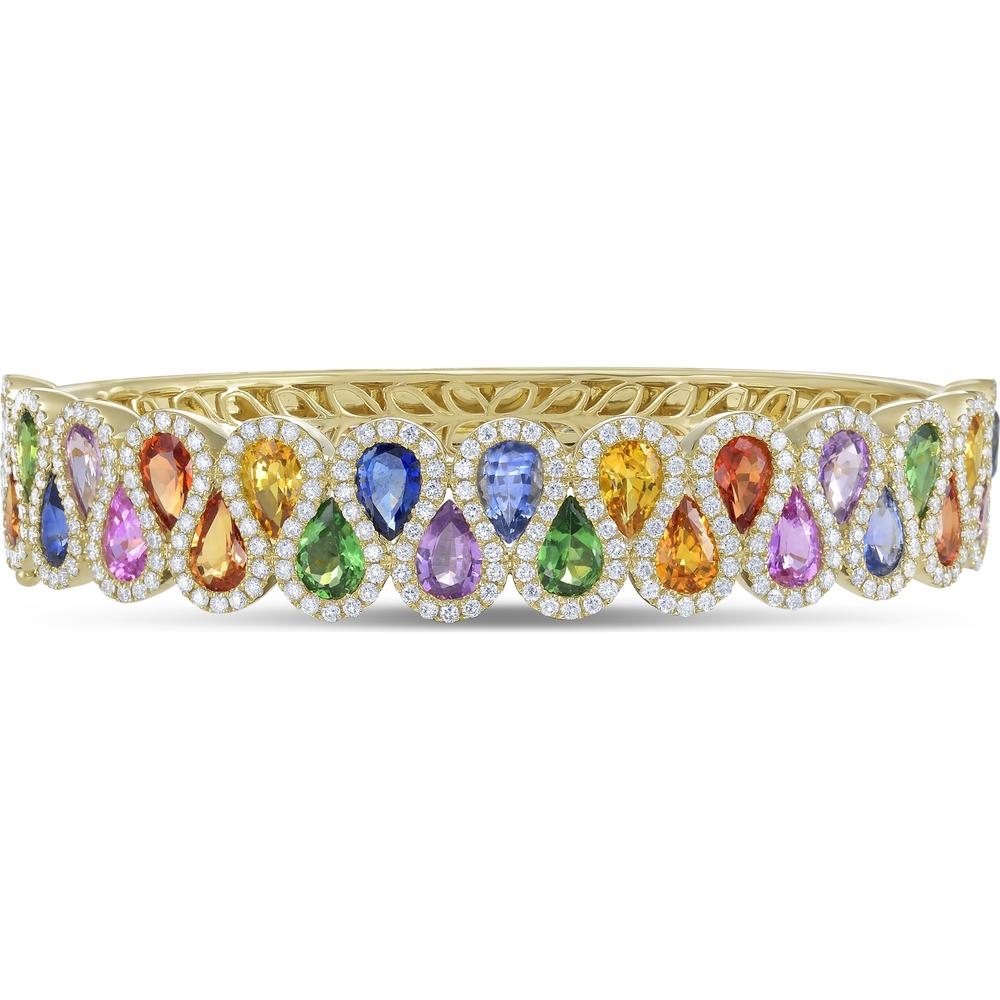Charles Krypell - Ribbon Multi Color Pear Shape Bangle in 18K Yellow Gold