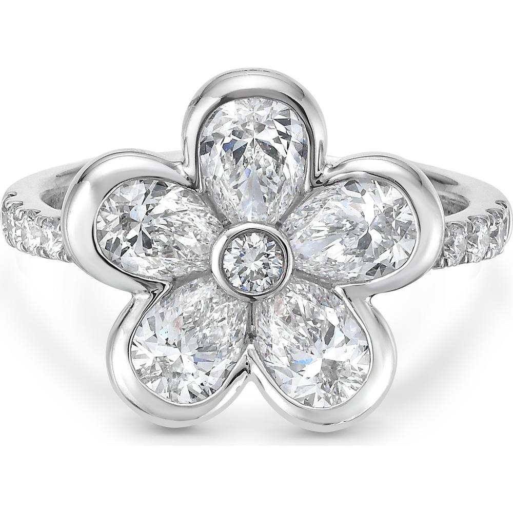 Charles Krypell - Semi Bezel Diamond Flower Ring in 18K White Gold