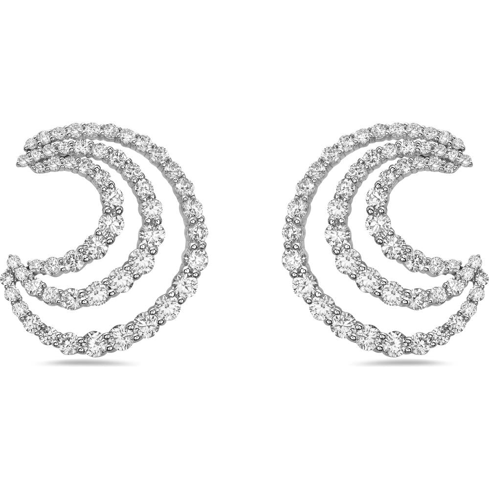 Charles Krypell - Triple Row Swoop Diamond Earrings in 18K White Gold