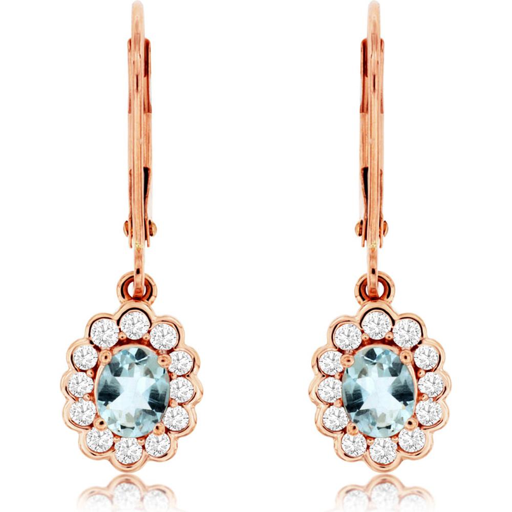 Charming 14K Rose Gold 0.60 Carat Aquamarine & 0.33 Carat Diamond Earrings