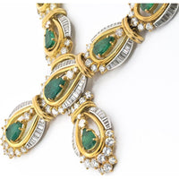 Chaumet 18K Yellow Gold & Platinum Necklace with Diamond and Green Emerald Accents - 35 Carats Diamond Weight