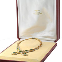 Chaumet 18K Yellow Gold & Platinum Necklace with Diamond and Green Emerald Accents - 35 Carats Diamond Weight
