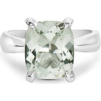 Checkerboard-Faceted Green Amethyst and Hidden Diamond Gallery Ring in 18K White Gold by Charles Krypell