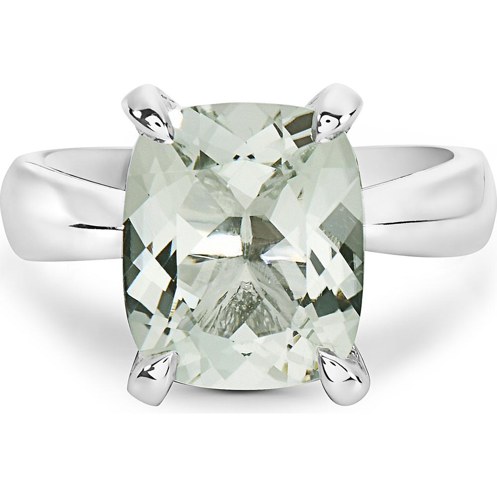 Checkerboard-Faceted Green Amethyst and Hidden Diamond Gallery Ring in 18K White Gold by Charles Krypell