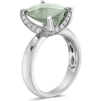 Checkerboard-Faceted Green Amethyst and Hidden Diamond Gallery Ring in 18K White Gold by Charles Krypell