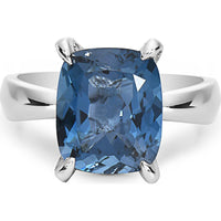 Checkerboard-Faceted London Blue Topaz and Hidden Diamond Gallery Ring in 18K White Gold by Charles Krypell