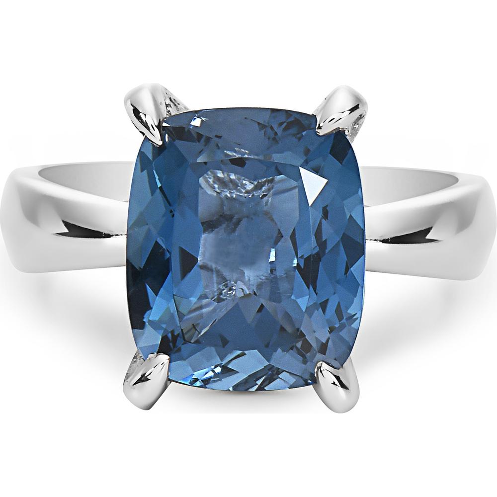 Checkerboard-Faceted London Blue Topaz and Hidden Diamond Gallery Ring in 18K White Gold by Charles Krypell