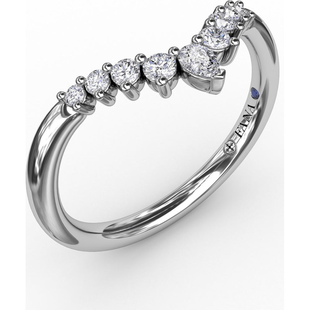 Chevron Band with Prong Set Tapered Round Diamonds and Pear Diamond by Fana - 0.21 Carat Total Diamond Weight