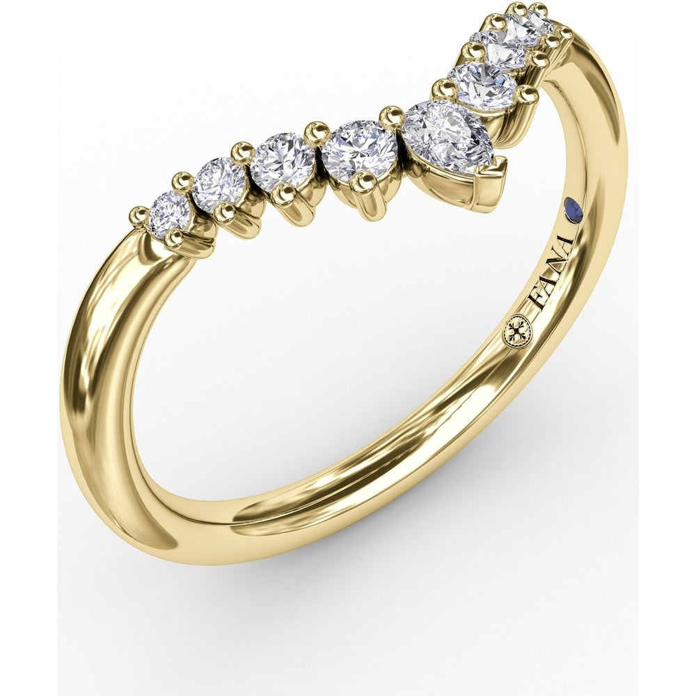 Chevron Band with Prong Set Tapered Round Diamonds and Pear Diamond by Fana - 0.21 Carat Total Diamond Weight