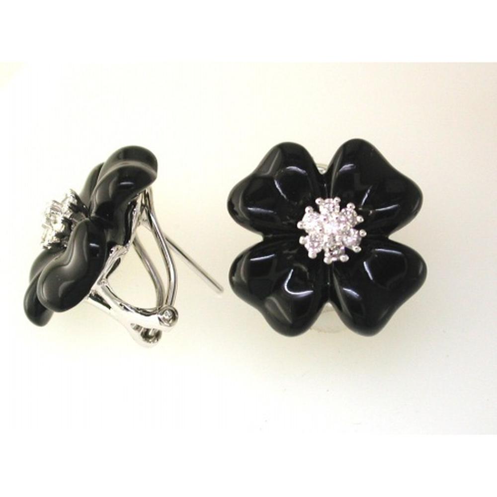 Chic 14K White Gold 0.28 Carat Diamond & 0.22 Carat Black Onyx Earrings