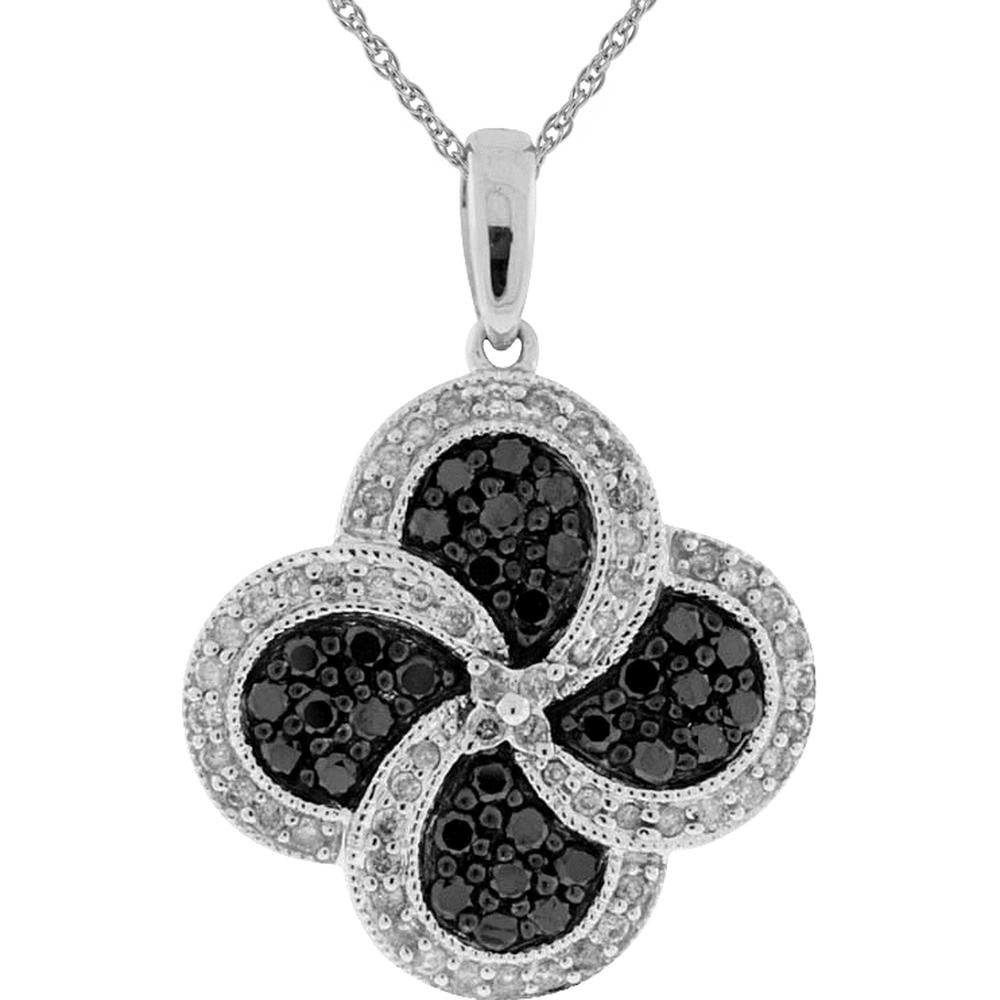 Chic 14K White Gold 0.45 Carat Black Diamond & 0.30 Carat Diamond Pendant