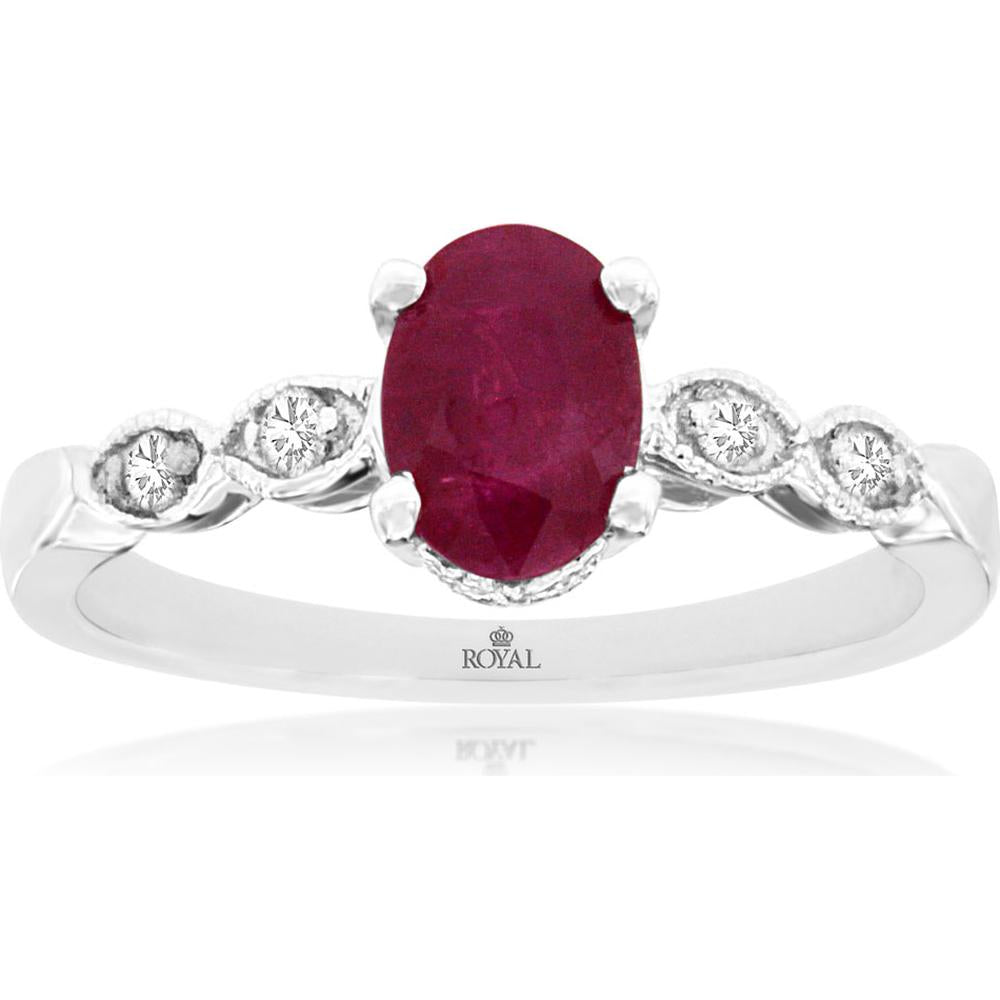 Chic 14K White Gold 0.90 Carat Ruby & 0.08 Carat Diamond Ring