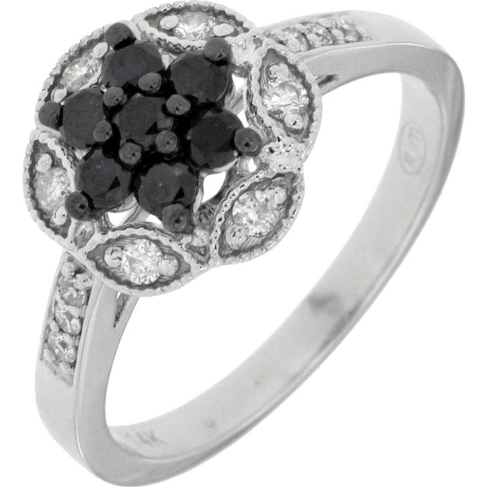 Chic 14K White Gold Black Diamond & Diamond Ring - Luxury Statement Piece