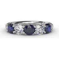 Chunky Anniversary Band with Shared-Prong Round Sapphires and Diamonds by Fana - 1.47 Carat Total Gemstone Weight