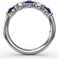 Chunky Anniversary Band with Shared-Prong Round Sapphires and Diamonds by Fana - 1.47 Carat Total Gemstone Weight