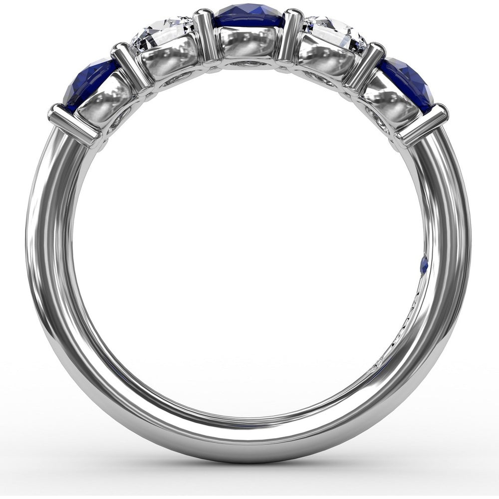 Chunky Anniversary Band with Shared-Prong Round Sapphires and Diamonds by Fana - 1.47 Carat Total Gemstone Weight