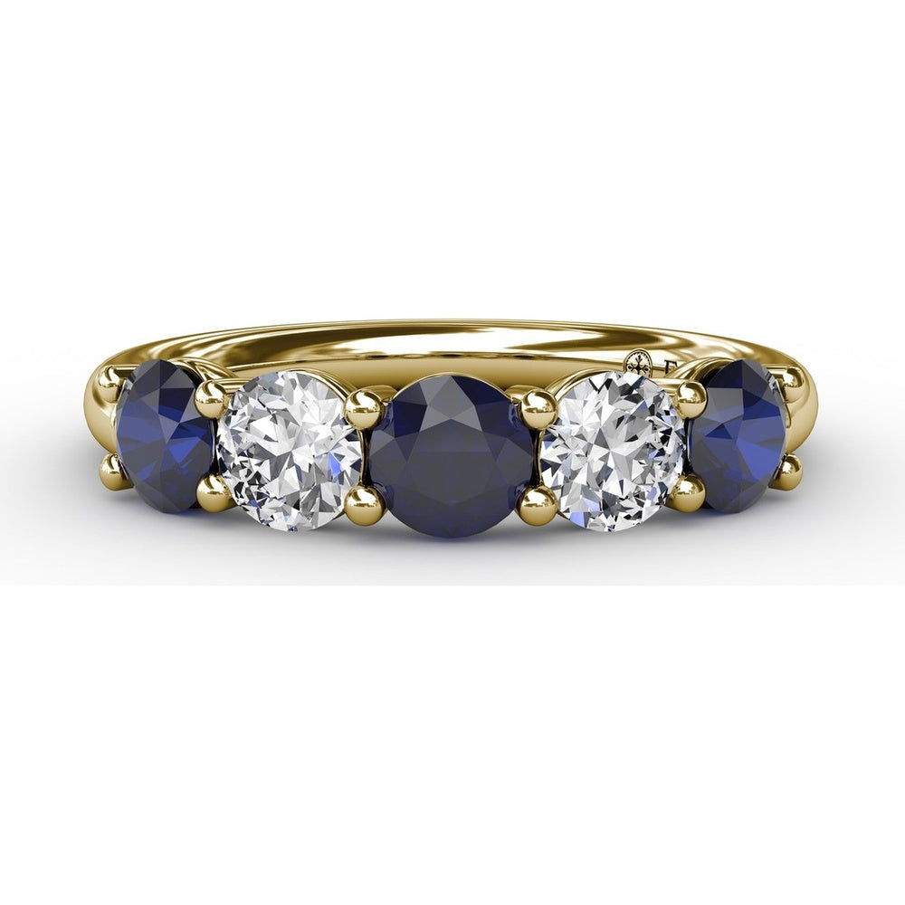 Chunky Anniversary Band with Shared-Prong Round Sapphires and Diamonds by Fana - 1.47 Carat Total Gemstone Weight