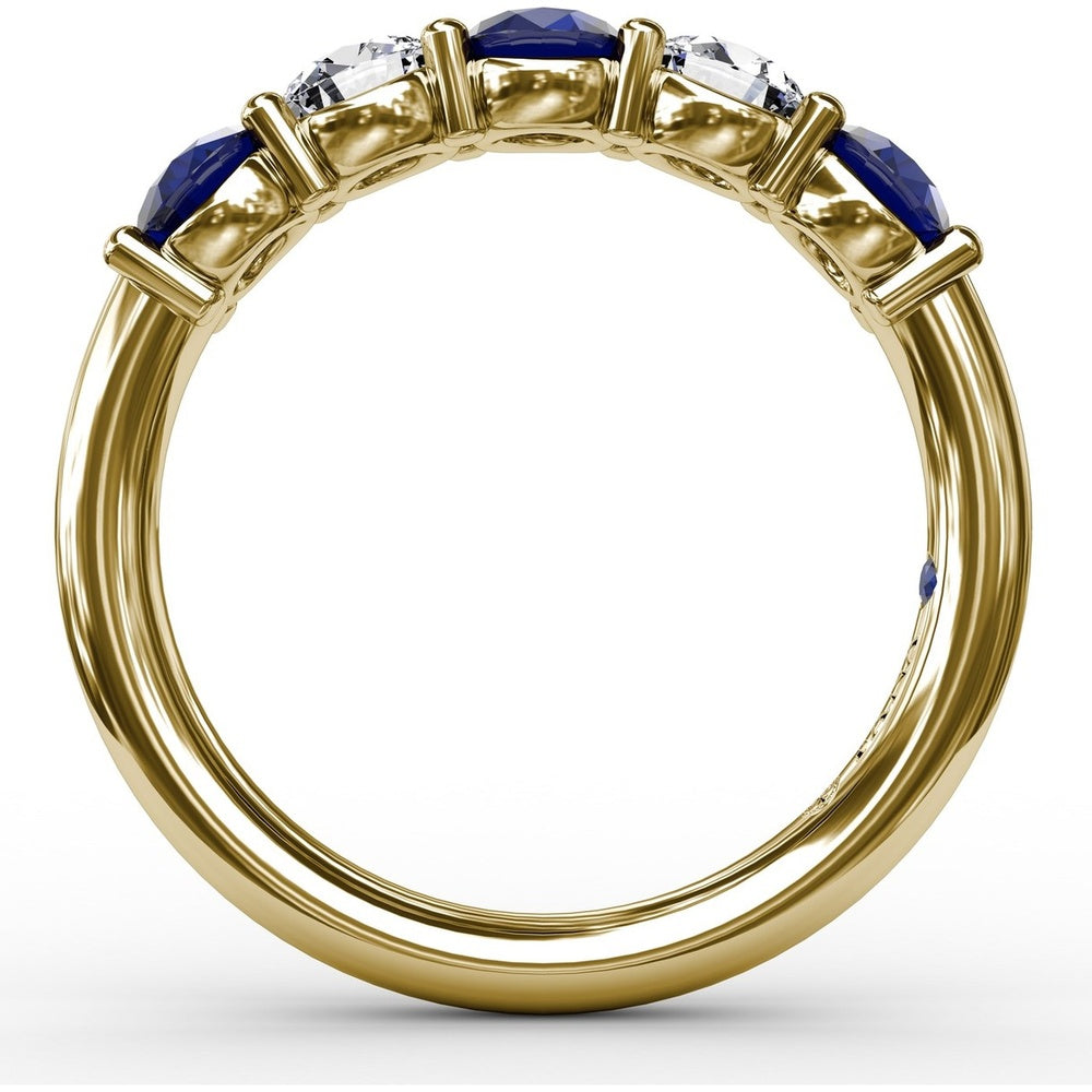 Chunky Anniversary Band with Shared-Prong Round Sapphires and Diamonds by Fana - 1.47 Carat Total Gemstone Weight