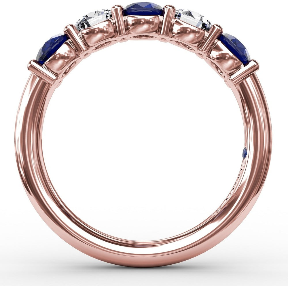 Chunky Anniversary Band with Shared-Prong Round Sapphires and Diamonds by Fana - 1.47 Carat Total Gemstone Weight