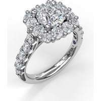 Chunky Cushion Halo Engagement Ring Setting with Pavé Diamond Band by Fana - 1.35 Carat Total Diamond Weight