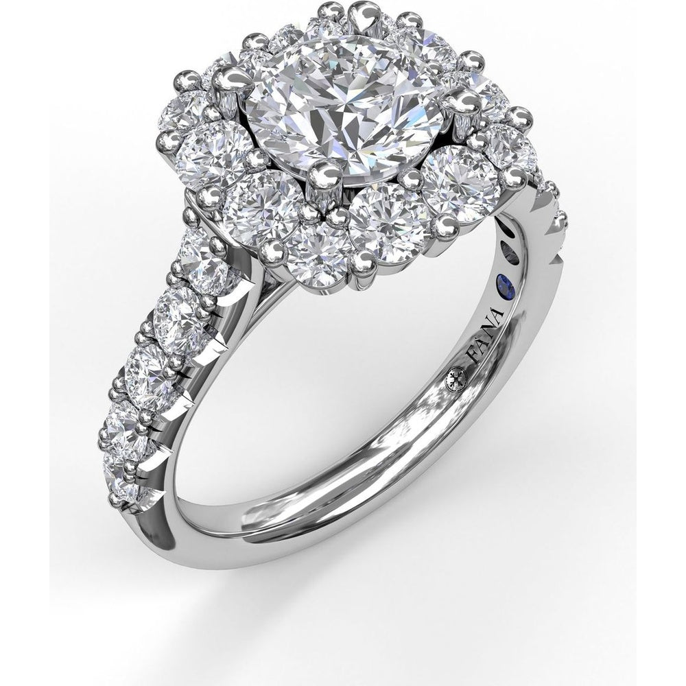 Chunky Cushion Halo Engagement Ring Setting with Pavé Diamond Band by Fana - 1.35 Carat Total Diamond Weight