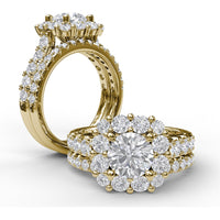 Chunky Cushion Halo Engagement Ring Setting with Pavé Diamond Band by Fana - 1.35 Carat Total Diamond Weight