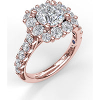 Chunky Cushion Halo Engagement Ring Setting with Pavé Diamond Band by Fana - 1.35 Carat Total Diamond Weight