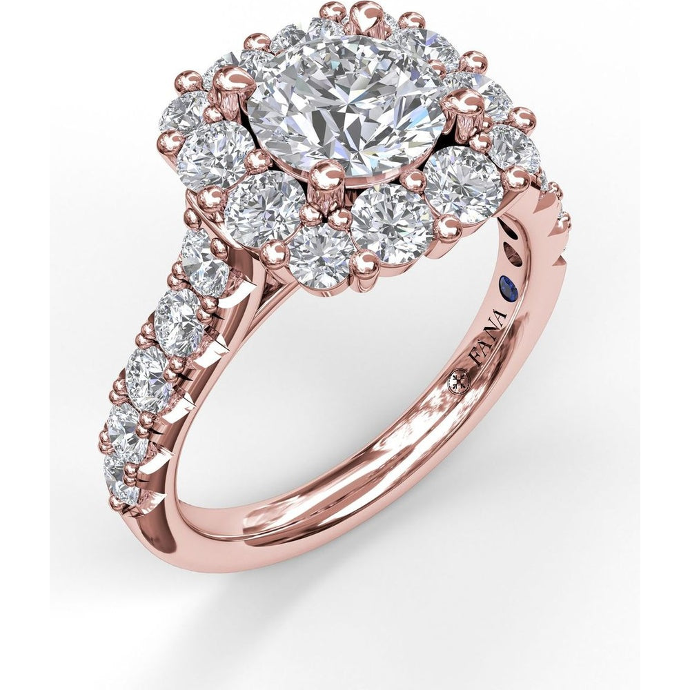 Chunky Cushion Halo Engagement Ring Setting with Pavé Diamond Band by Fana - 1.35 Carat Total Diamond Weight