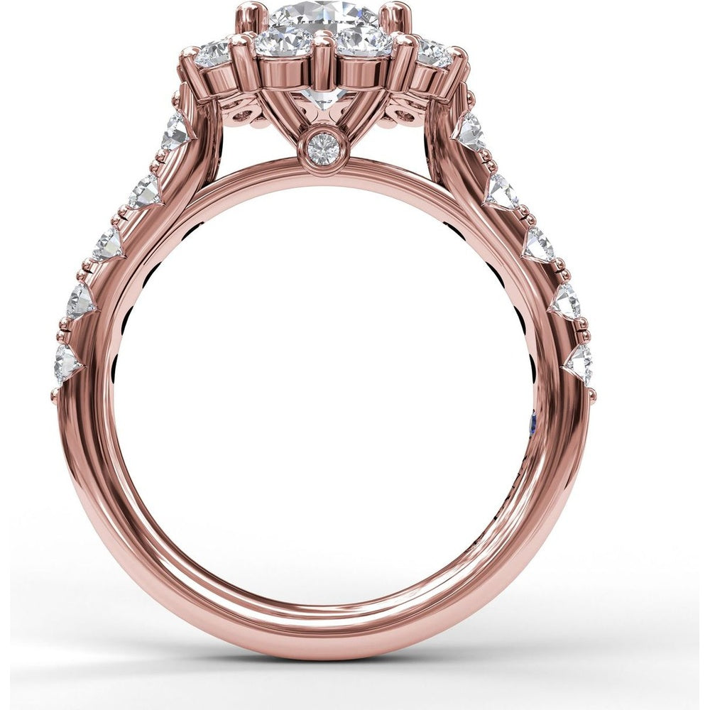 Chunky Cushion Halo Engagement Ring Setting with Pavé Diamond Band by Fana - 1.35 Carat Total Diamond Weight