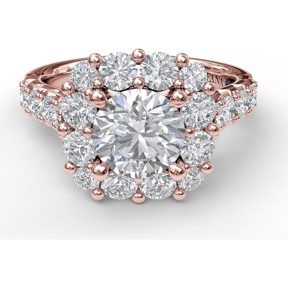 Chunky Cushion Halo Engagement Ring Setting with Pavé Diamond Band by Fana - 1.35 Carat Total Diamond Weight