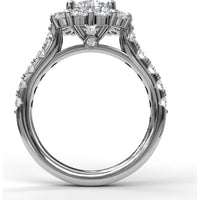 Chunky Cushion Halo Engagement Ring Setting with Pavé Diamond Band by Fana - 1.35 Carat Total Diamond Weight