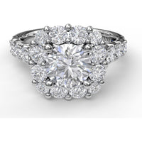 Chunky Cushion Halo Engagement Ring Setting with Pavé Diamond Band by Fana - 1.35 Carat Total Diamond Weight