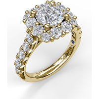 Chunky Cushion Halo Engagement Ring Setting with Pavé Diamond Band by Fana - 1.35 Carat Total Diamond Weight