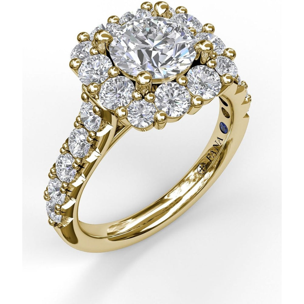 Chunky Cushion Halo Engagement Ring Setting with Pavé Diamond Band by Fana - 1.35 Carat Total Diamond Weight