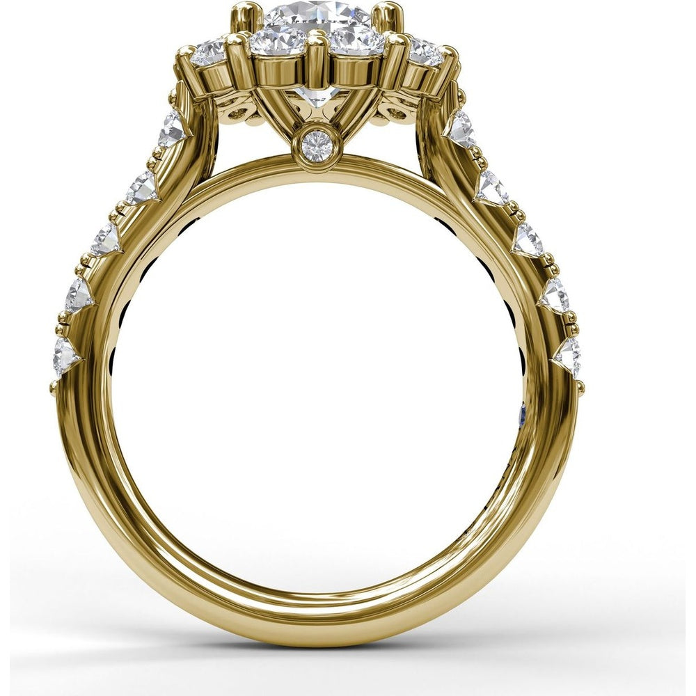 Chunky Cushion Halo Engagement Ring Setting with Pavé Diamond Band by Fana - 1.35 Carat Total Diamond Weight