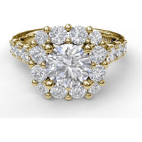 Chunky Cushion Halo Engagement Ring Setting with Pavé Diamond Band by Fana - 1.35 Carat Total Diamond Weight