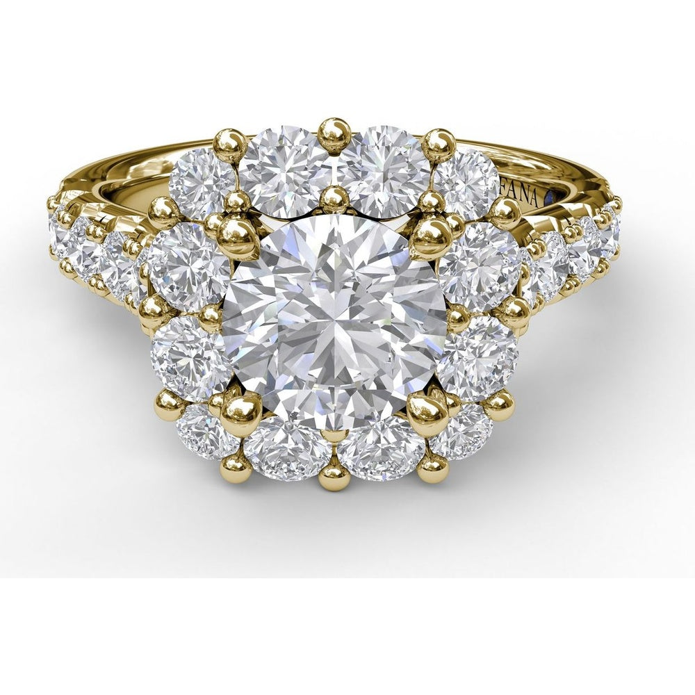Chunky Cushion Halo Engagement Ring Setting with Pavé Diamond Band by Fana - 1.35 Carat Total Diamond Weight