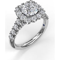 Chunky Cushion Halo Engagement Ring Setting with Round Diamond Band by Fana - 0.77 Carat Total Diamond Weight