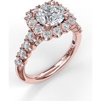 Chunky Cushion Halo Engagement Ring Setting with Round Diamond Band by Fana - 0.77 Carat Total Diamond Weight