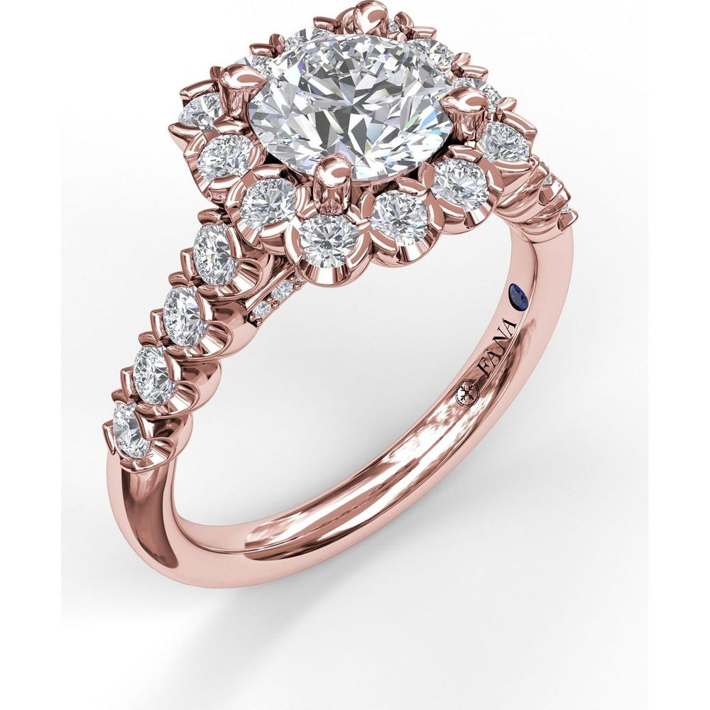 Chunky Cushion Halo Engagement Ring Setting with Round Diamond Band by Fana - 0.77 Carat Total Diamond Weight