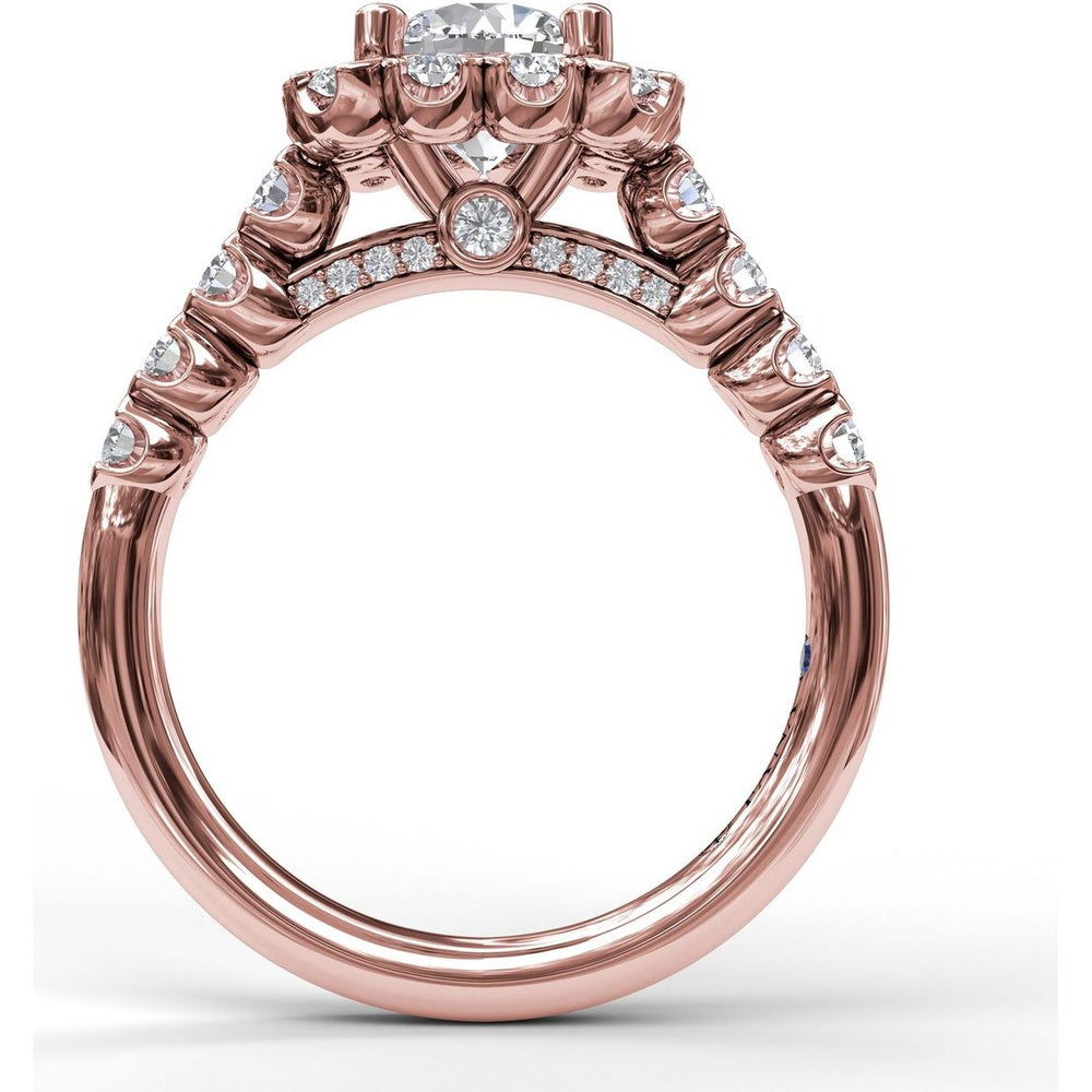 Chunky Cushion Halo Engagement Ring Setting with Round Diamond Band by Fana - 0.77 Carat Total Diamond Weight
