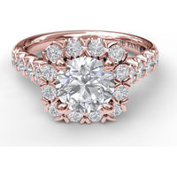 Chunky Cushion Halo Engagement Ring Setting with Round Diamond Band by Fana - 0.77 Carat Total Diamond Weight