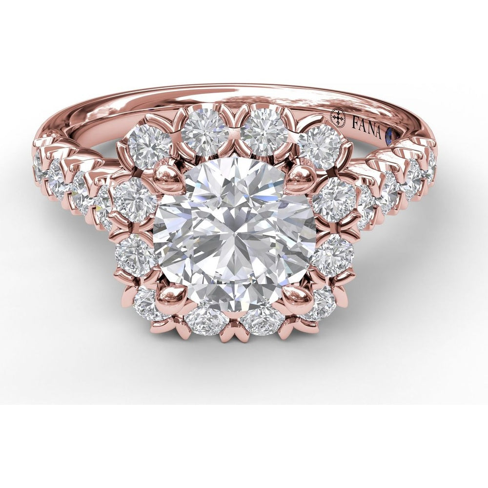 Chunky Cushion Halo Engagement Ring Setting with Round Diamond Band by Fana - 0.77 Carat Total Diamond Weight