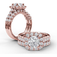 Chunky Cushion Halo Engagement Ring Setting with Round Diamond Band by Fana - 0.77 Carat Total Diamond Weight