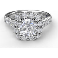 Chunky Cushion Halo Engagement Ring Setting with Round Diamond Band by Fana - 0.77 Carat Total Diamond Weight